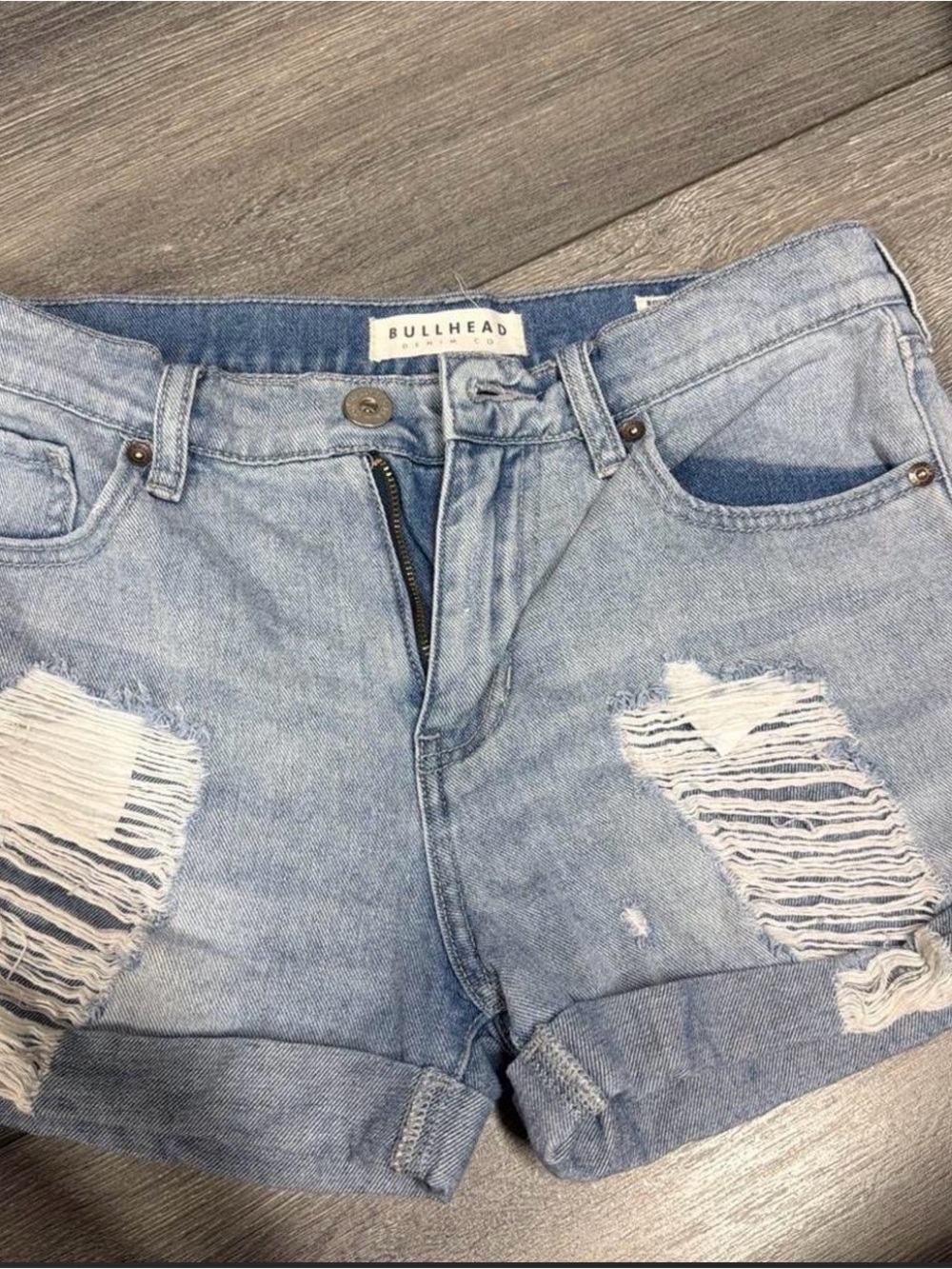 Bullhead Light Blue Distressed Denim Jean Shorts